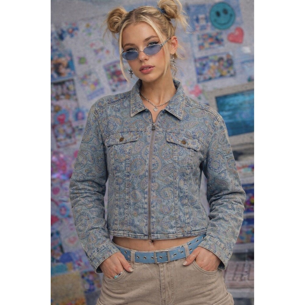 Vintage Paisley Jean Jacket Lizwear Y2K 90s Size S Cowgirl Boho
